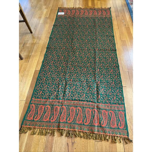 Tibet 100% Yak WOOL Green Orange Red Paisley Shawl Fringe 38" x 82" - NWT - Picture 13 of 14